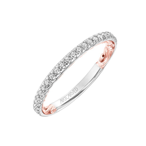 Lyric Diamond Wedding Band with Inner Carved details