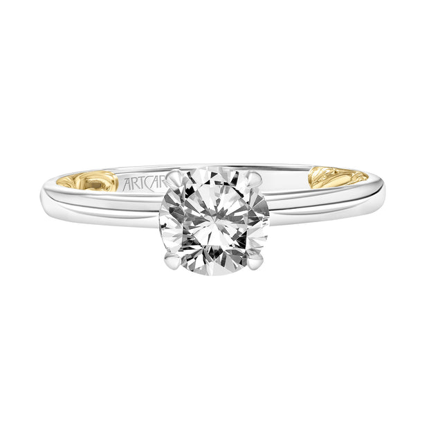 31-V905ERWY-E.01 - ARTCARVED - Lyric Solitaire Diamond Engagement Ring  with Inner Carved details and Polished Shank
