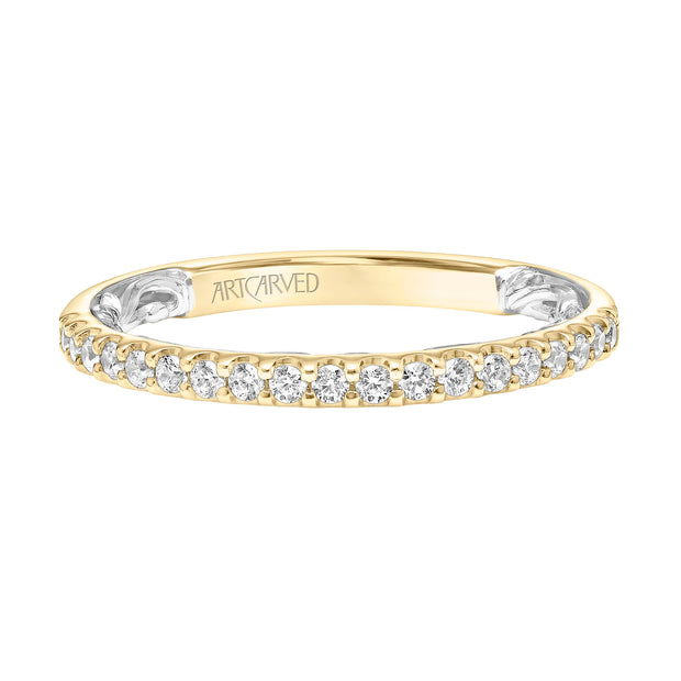 Lyric Diamond Wedding Band with Inner Carved details