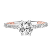 31-V909GRWR-E.01 - ARTCARVED - Lyric Engagement Ring with Six Prong Setting and Inner Carved details and Diamond Shank