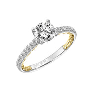 Lyric Engagement Ring with Diamond Accent basket and Inner Carved details and Graduated Diamond Shank