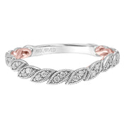 Lyric Curved Wedding Band with Milgrain Vine Motif Diamond Accents