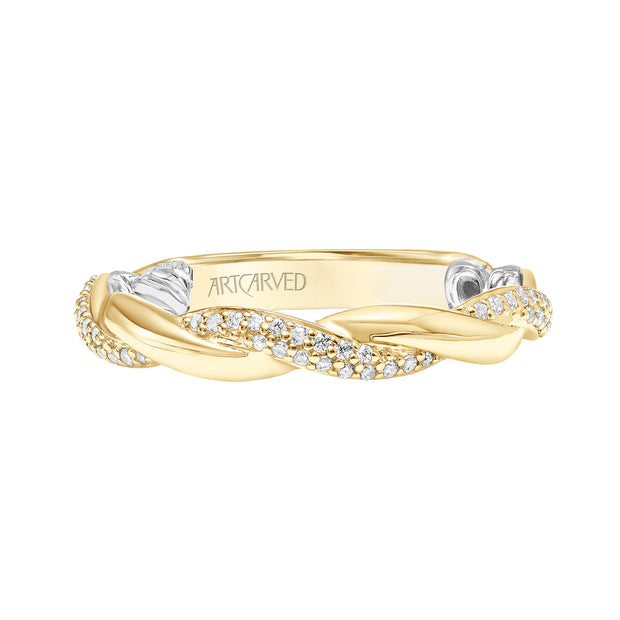 Lyric Twist Wedding Band with Diamond and Polished Design with Inner Carved details