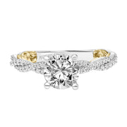 31-V921GRWY-E.01 - ARTCARVED - Lyric Engagement Ring with Diamond Collar and Inner Carved details and Twist Diamond Shank