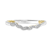 Lyric Curved Wedding Band with Diamond and Milgrain Petal Accents