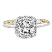 31-V926ERWY-E.01 - ARTCARVED - Lyric Engagement Ring with Cushion Diamond Halo and Accented Diamond Gallery with Polished Shank