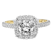31-V930ERWY-E.01 - ARTCARVED - Lyric Engagement Ring with Cushion Diamond Halo and Accented Diamond Gallery with Diamond Shank