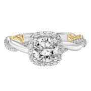 31-V933ERWY-E.01 - ARTCARVED - Lyric Engagement Ring with Cushion Diamond Halo and Accented Diamond Gallery with Twist Diamond and Polished Shank