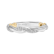 Lyric Twist Wedding Band with Diamond and Polished Design with Inner Carved details