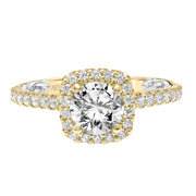 31-V934ERYW-E.01 - ARTCARVED - Lyric Engagement Ring with Cushion Diamond Halo and Accented Diamond Gallery with Diamond Shank