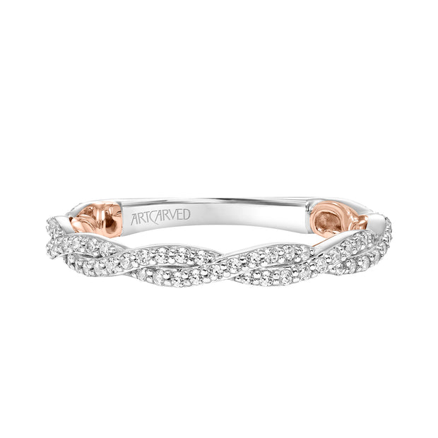 Lyric Twist Diamond Wedding Band with Inner Carved details
