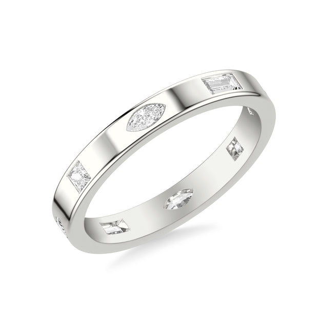 Contemporary Stackable with Bezel Set Princess and Marquise and Baguette Diamonds with Polished Band
