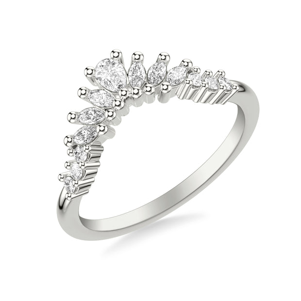 33-9609W-L.00 - Goldman - Contemporary Curved Stackable with Prong Set Mixed Pear &  Marquise &  and Round Diamond  Band