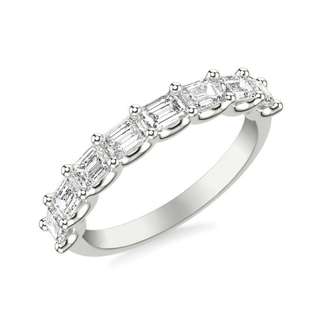 Anniversary Band with East/West Emerald Diamonds and Double Shared Prong