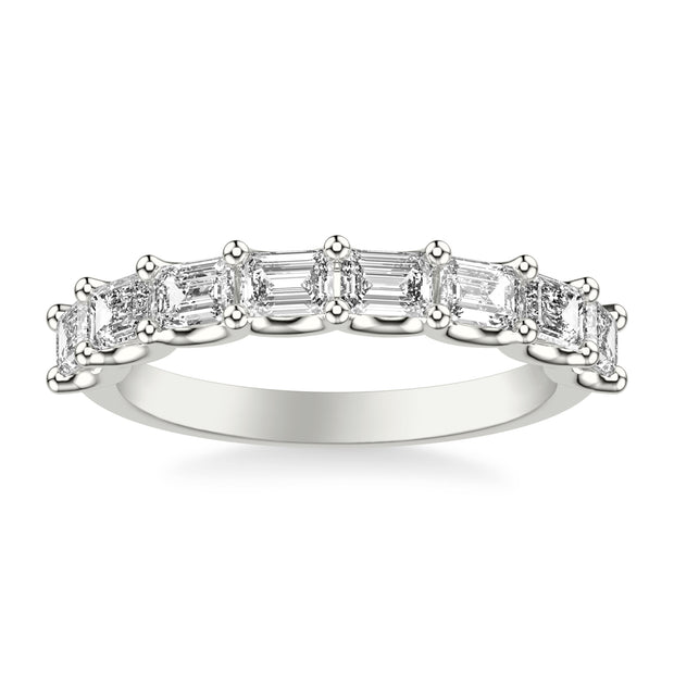 Anniversary Band with East/West Emerald Diamonds and Double Shared Prong