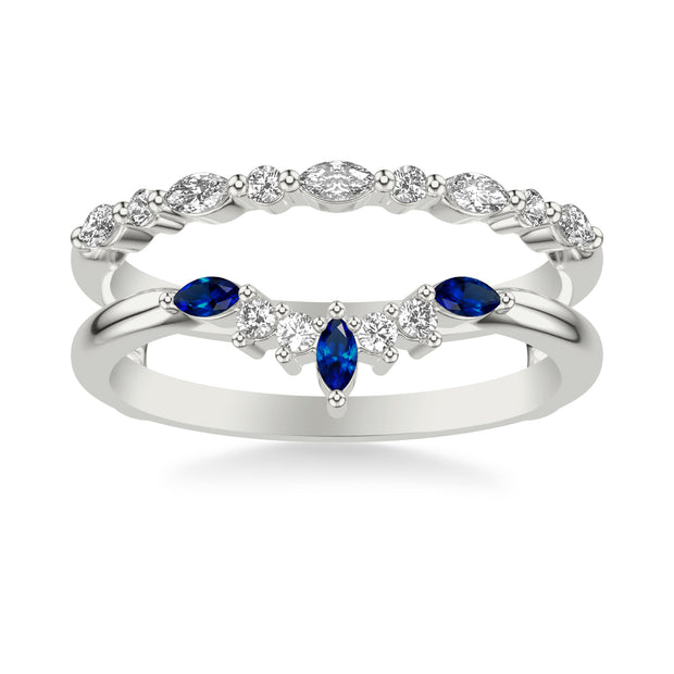 Contemporary Ring Enhancer with Marquise Blue Sapphires and Marquise and Round Diamonds