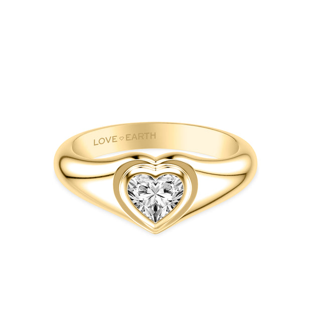 Lab-Created Diamond Heart Bezel Set Signet Ring