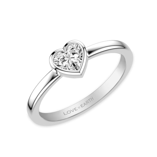 Lab-Created Diamond Heart Bezel Set Ring