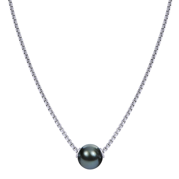 Sterling Silver Tahitian Pearl Solitaire Necklace