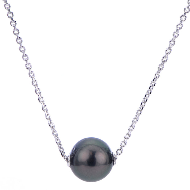 Sterling Silver Tahitian Pearl Solitaire Necklace