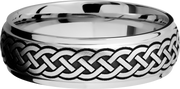 Titanium 7mm domed band with grooved edges and a laser-carved celtic pattern