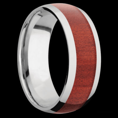 8 mm wide/Domed/Titanium band with one 5 mm Centered inlay of Red Heart.