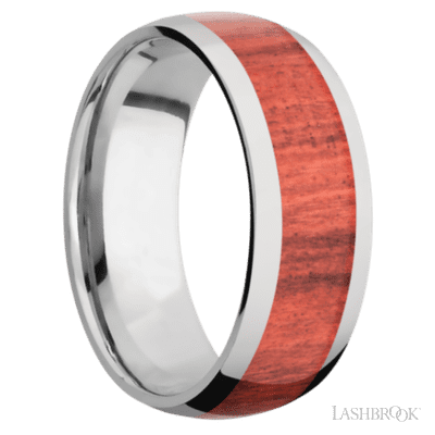 8 mm wide/Domed/Titanium band with one 5 mm Centered inlay of Red Heart.