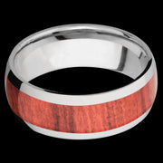 8 mm wide/Domed/Titanium band with one 5 mm Centered inlay of Red Heart.