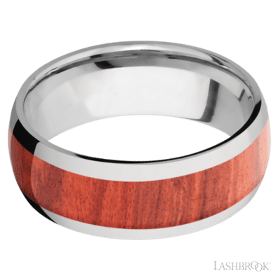 8 mm wide/Domed/Titanium band with one 5 mm Centered inlay of Red Heart.