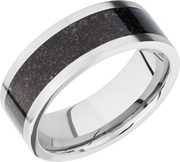 Titanium 8mm flat band with a mosaic inlay of black dinosaur bone