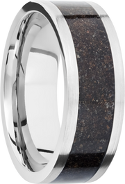 Titanium 8mm flat band with a mosaic inlay of black dinosaur bone