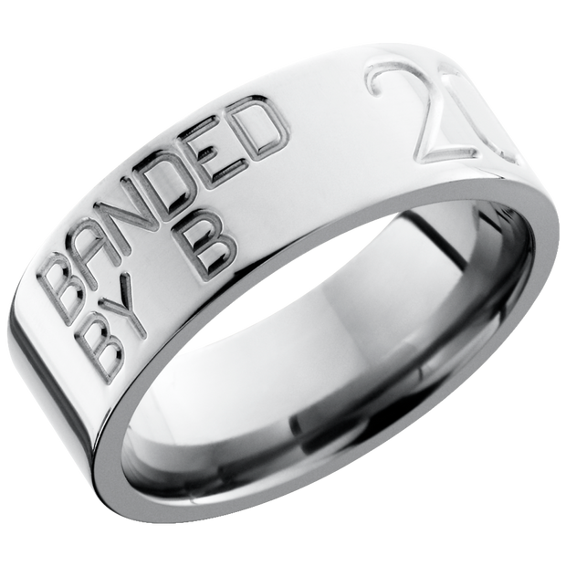 Titanium 8mm flat band with a laser-carved duck band pattern
