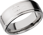 Titanium 8mm flat band with grooved edges and a laser-carved star pattern