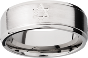 Titanium 8mm flat band with grooved edges and a laser-carved star pattern