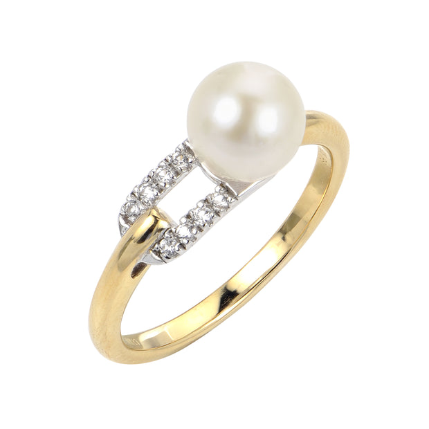 14KT Yellow/White Gold Akoya Pearl Ring