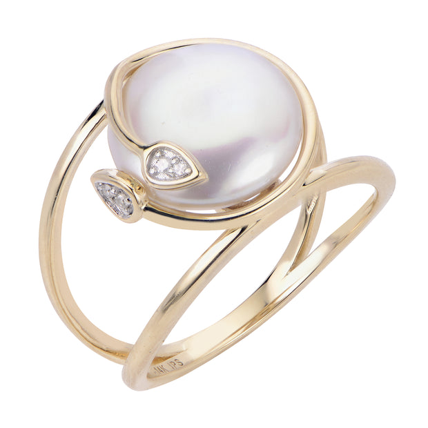 14KT Yellow Gold Freshwater Coin Pearl Ring