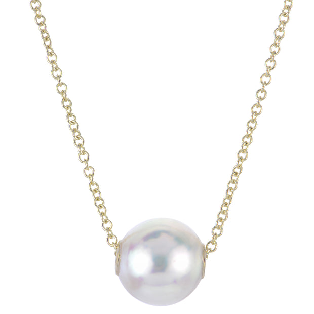 14KT Yellow Gold Akoya Pearl Solitaire Necklace