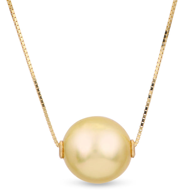14KT Yellow Gold Golden South Sea Pearl Solitaire Necklace