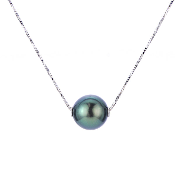 14KT White Gold Tahitian Pearl Solitaire Necklace