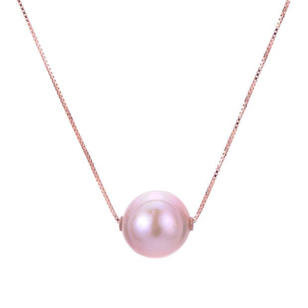 14KT Rose Gold 13-14mm Freshwater Pearl Solitaire Necklace