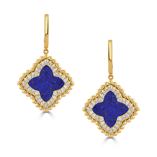 18K YELLOW GOLD DIAMOND EARRING WITH LAPIS