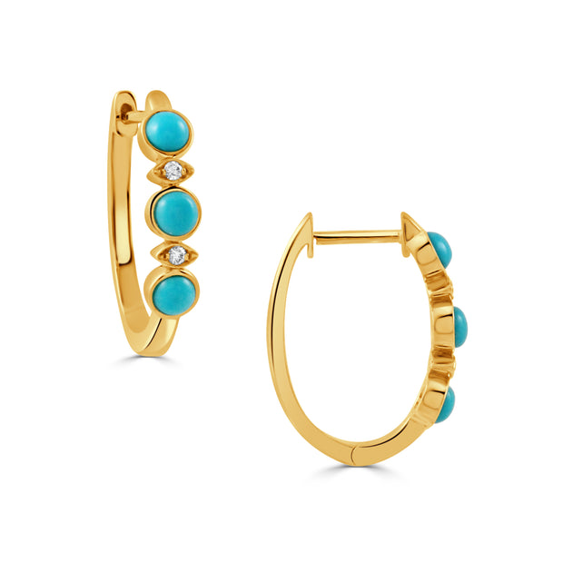 18K YELLOW GOLD DIAMOND EARRING WITH TURQUOISE