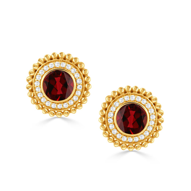 18K YELLOW GOLD DIAMOND EARRING WITH GARNET