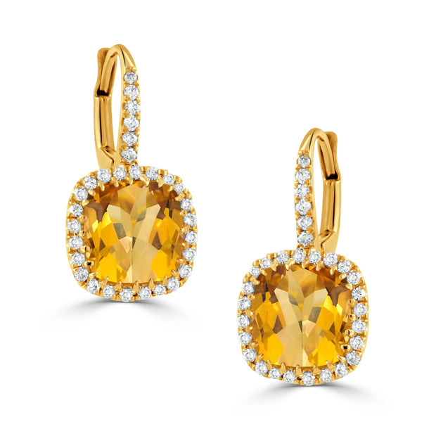 18K YELLOW GOLD DIAMOND EARRING WITH CITRINE