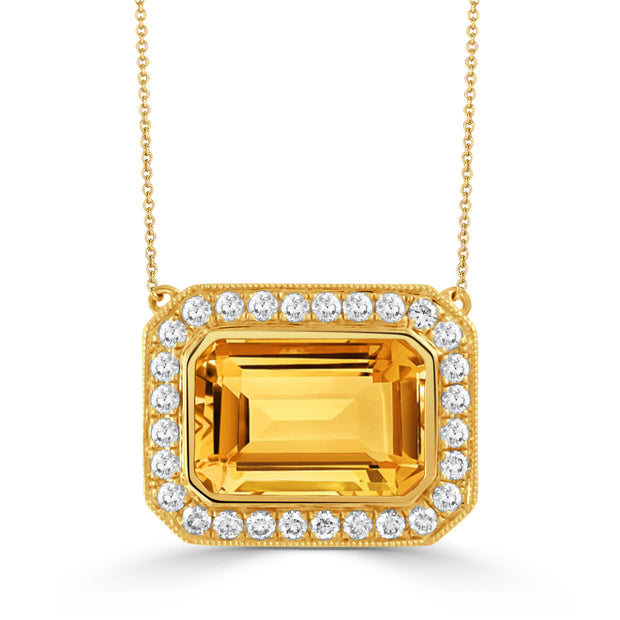 18K YELLOW GOLD DIAMOND NECKLACE WITH CITRINE CENTER