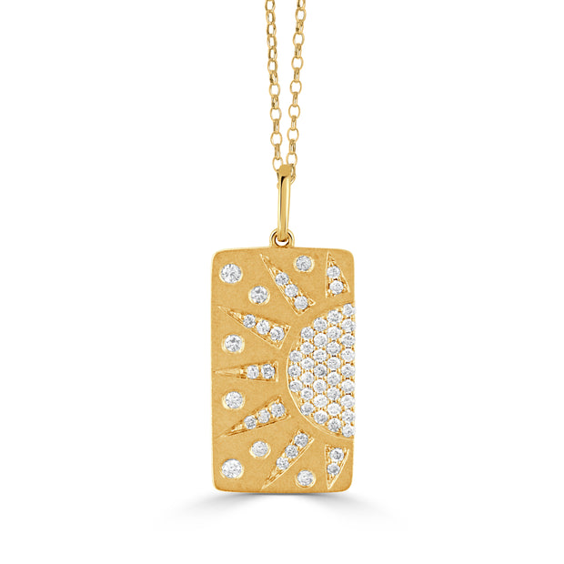 18K YELLOW GOLD DIAMOND MEDALLION PENDANT IN SATIN FINISH