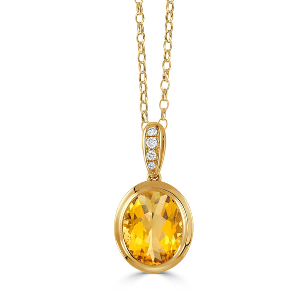 18K YELLOW GOLD DIAMOND PENDANT WITH CITRINE CENTER