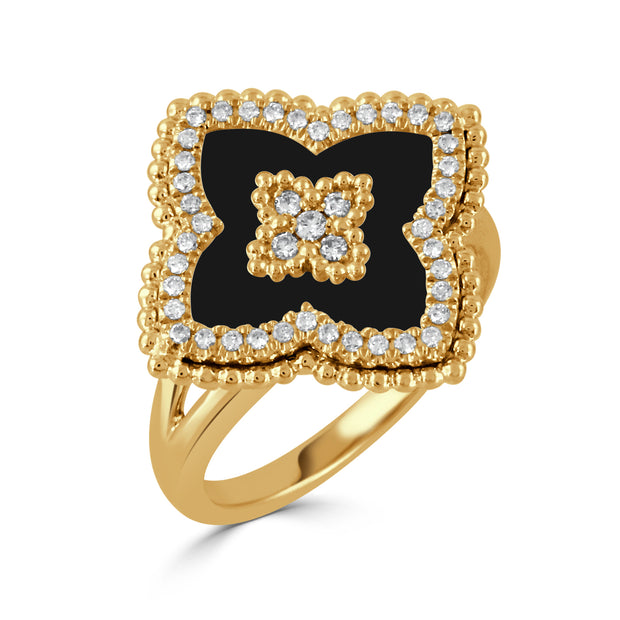 18K YELLOW GOLD DIAMOND RING WITH BLACK ONYX