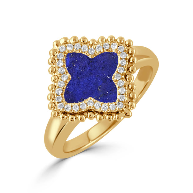 18K YELLOW GOLD DIAMOND RING WITH LAPIS