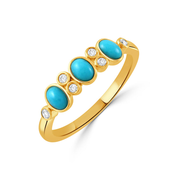 18K YELLOW GOLD DIAMOND RING WITH TURQUOISE